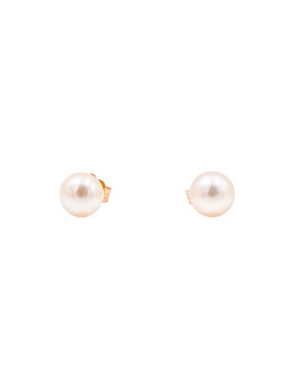 14K Yellow Gold 7.67mm White Akoya Pearl Stud Earrings